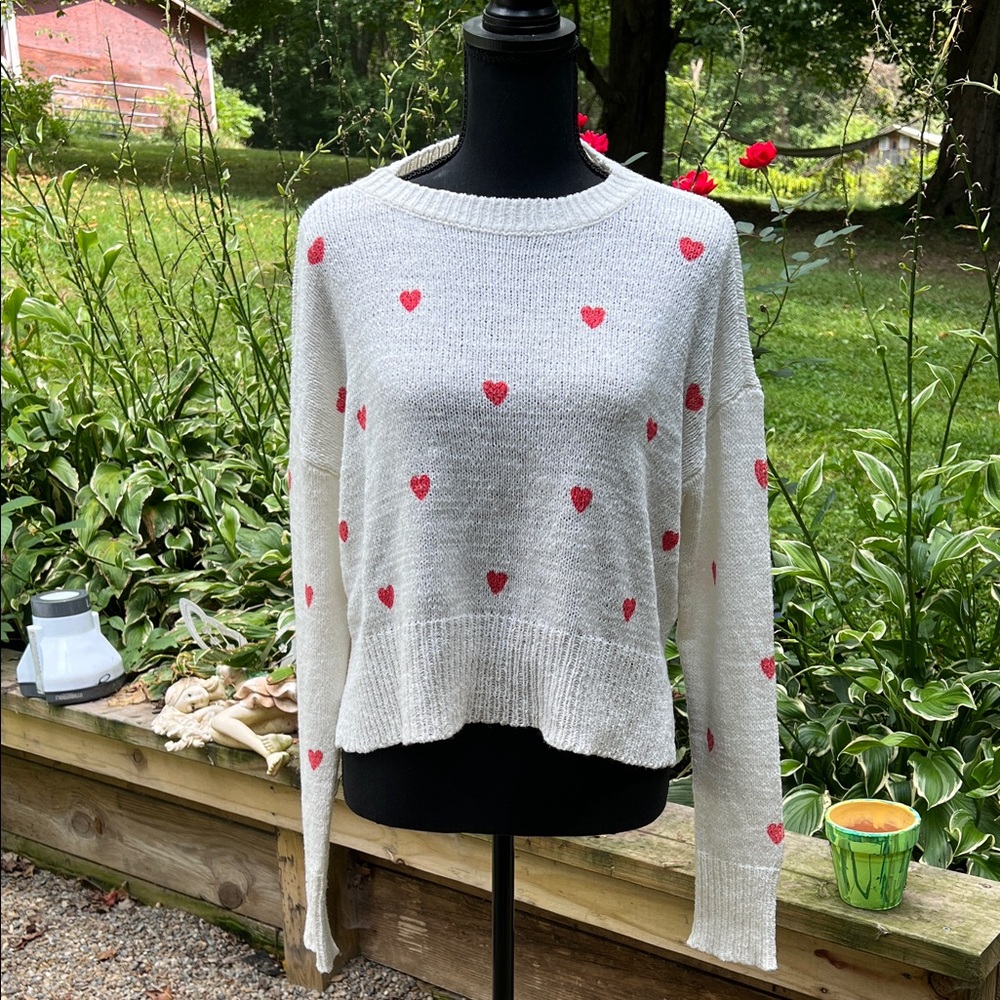 Jessica Simpson White Sweater with Red Heart Accents